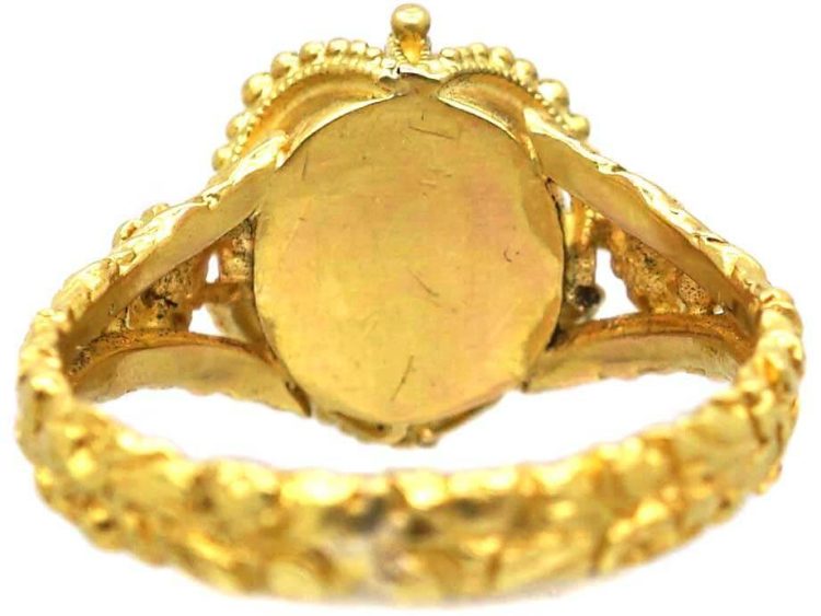 Georgian Ornate 18ct Gold Ring set with a Pale Pink Topaz