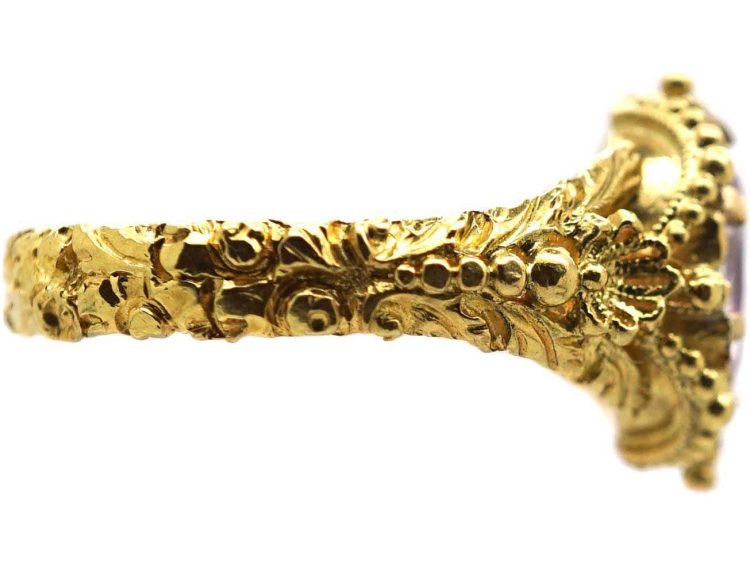 Georgian Ornate 18ct Gold Ring set with a Pale Pink Topaz