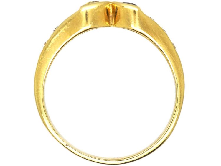 Vintage 18ct Gold, Sapphire & Yellow Sapphire Ring with Diamond Shoulders
