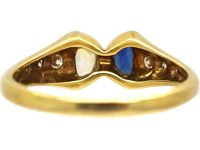 Vintage 18ct Gold, Sapphire & Yellow Sapphire Ring with Diamond Shoulders
