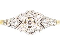 Art Deco 18ct Gold & Platinum Stylised Diamond Cluster Ring