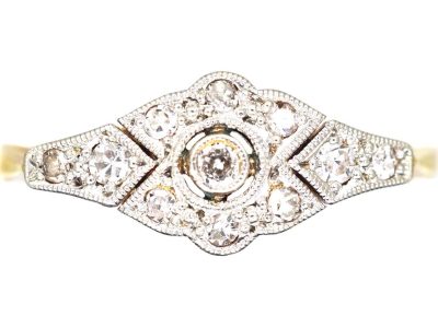 Art Deco 18ct Gold & Platinum Stylised Diamond Cluster Ring