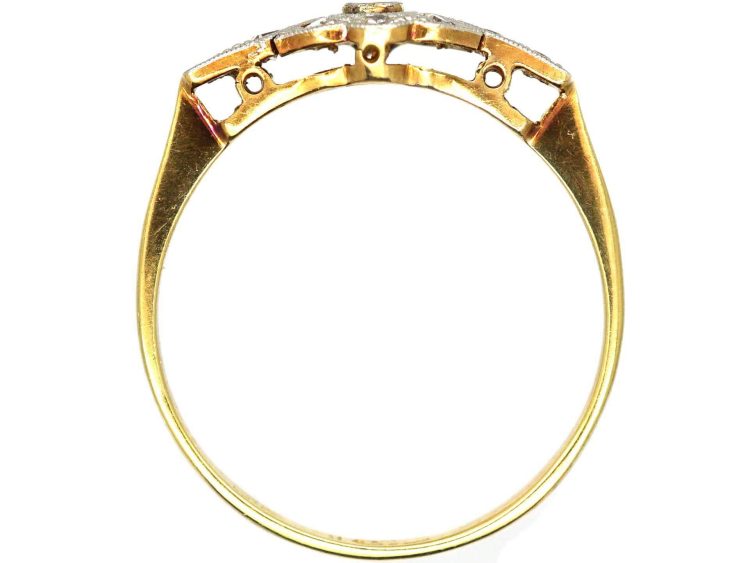 Art Deco 18ct Gold & Platinum Stylised Diamond Cluster Ring