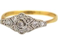 Art Deco 18ct Gold & Platinum Stylised Diamond Cluster Ring