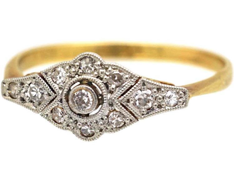 Art Deco 18ct Gold & Platinum Stylised Diamond Cluster Ring