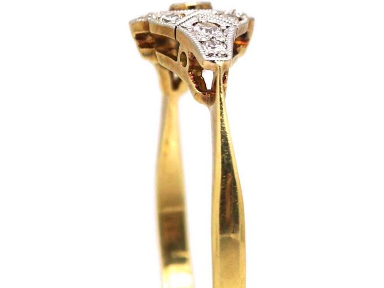 Art Deco 18ct Gold & Platinum Stylised Diamond Cluster Ring