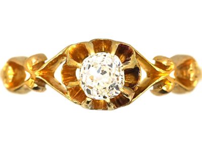 Edwardian 18ct Gold Ornate Ring set with an Old Mine Cut Diamond