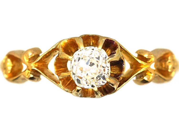 Edwardian 18ct Gold Ornate Ring set with an Old Mine Cut Diamond