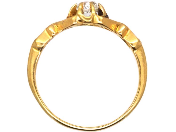 Edwardian 18ct Gold Ornate Ring set with an Old Mine Cut Diamond