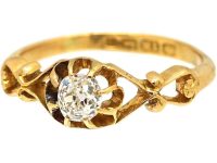 Edwardian 18ct Gold Ornate Ring set with an Old Mine Cut Diamond