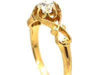 Edwardian 18ct Gold Ornate Ring set with an Old Mine Cut Diamond