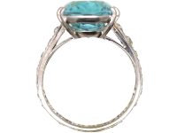 Art Deco Platinum, Large Aquamarine Ring with Diamond set Shank