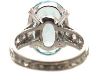 Art Deco Platinum, Large Aquamarine Ring with Diamond set Shank