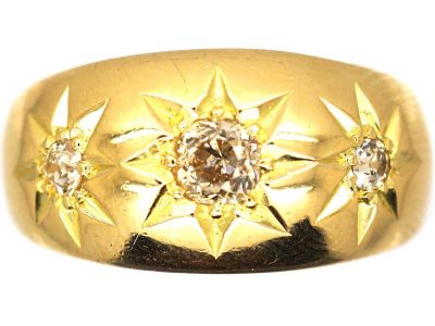 Victorian 18ct Gold Three Stone Diamond Gypsy Ring