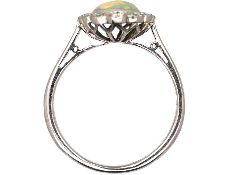 Edwardian 18ct White Gold Opal & Diamond Oval Cluster Ring