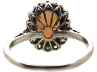 Edwardian 18ct White Gold Opal & Diamond Oval Cluster Ring