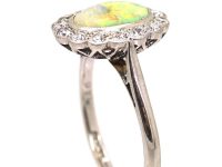 Edwardian 18ct White Gold Opal & Diamond Oval Cluster Ring