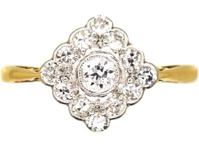 Edwardian 18ct Gold & Platinum Diamond Shaped Ring set with Diamonds