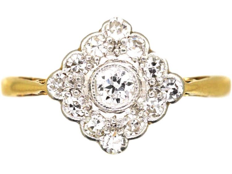 Edwardian 18ct Gold & Platinum Diamond Shaped Ring set with Diamonds