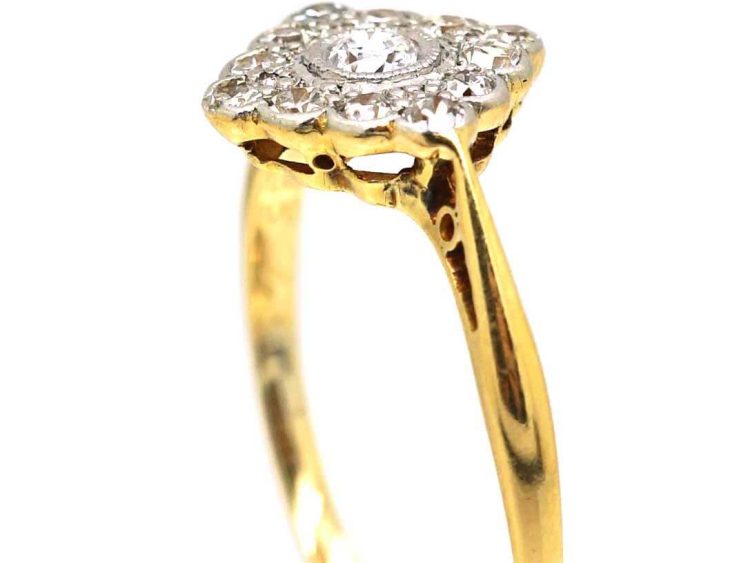 Edwardian 18ct Gold & Platinum Diamond Shaped Ring set with Diamonds