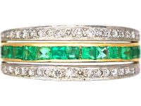 Art Deco 18ct White & Yellow Gold, Emerald, Sapphire & Diamond Flip Over Ring