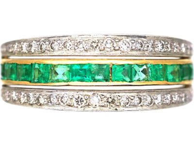 Art Deco 18ct White & Yellow Gold, Emerald, Sapphire & Diamond Flip Over Ring