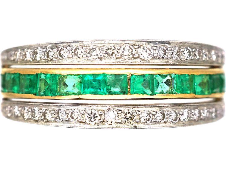Art Deco 18ct White & Yellow Gold, Emerald, Sapphire & Diamond Flip Over Ring
