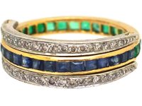 Art Deco 18ct White & Yellow Gold, Emerald, Sapphire & Diamond Flip Over Ring