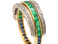 Art Deco 18ct White & Yellow Gold, Emerald, Sapphire & Diamond Flip Over Ring