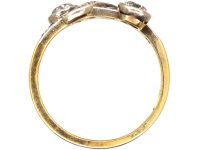 Edwardian 18ct Gold & Platinum Two Stone Diamond Fancy Crossover Ring