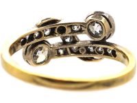 Edwardian 18ct Gold & Platinum Two Stone Diamond Fancy Crossover Ring