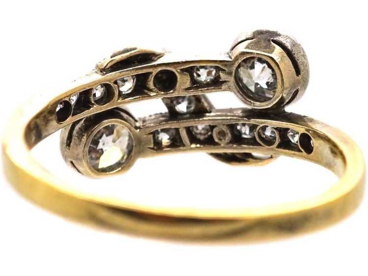 Edwardian 18ct Gold & Platinum Two Stone Diamond Fancy Crossover Ring