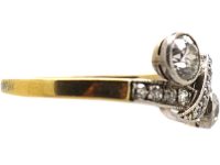 Edwardian 18ct Gold & Platinum Two Stone Diamond Fancy Crossover Ring