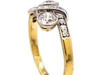 Edwardian 18ct Gold & Platinum Two Stone Diamond Fancy Crossover Ring