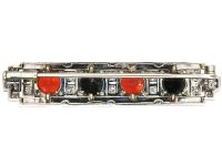 Art Deco 18ct White Gold Brooch set with Onyx, Coral & Diamonds by Asprey