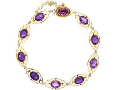 Edwardian 9ct Gold Bracelet set with Amethysts