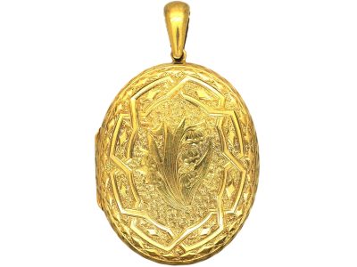 Victorian 15ct Gold Oval Locket with Lily of Valley Engraved Motif