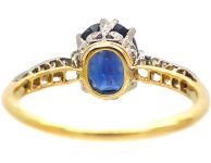 Edwardian 18ct Gold. & Platinum, Sapphire Solitaire Ring with Diamond Set Shoulders