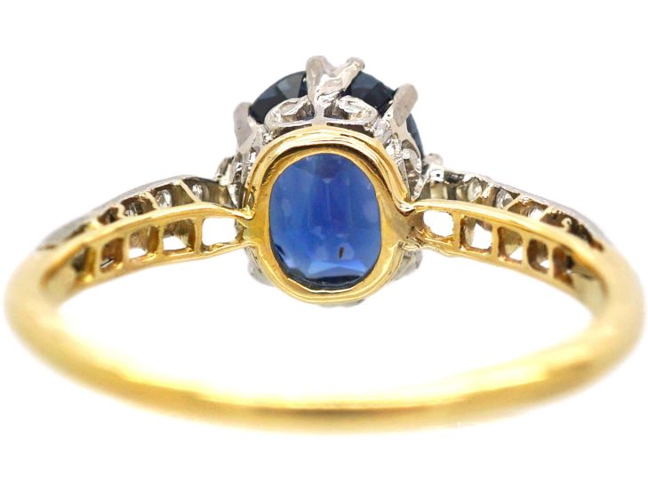 Edwardian 18ct Gold. & Platinum, Sapphire Solitaire Ring with Diamond Set Shoulders