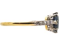 Edwardian 18ct Gold. & Platinum, Sapphire Solitaire Ring with Diamond Set Shoulders