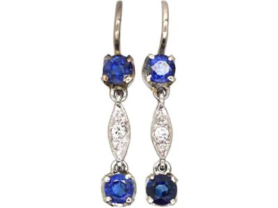 Early 20th Century 15ct Gold & Platinum, Sapphire & Diamond Small Drop Earrings