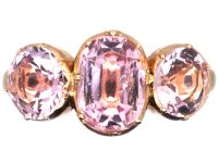 Georgian 9ct Gold, Three Stone Pink Topaz Ring