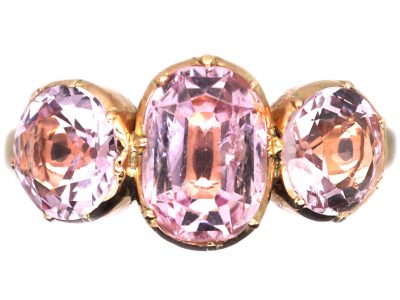 Georgian 9ct Gold, Three Stone Pink Topaz Ring
