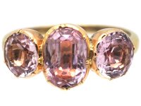 Georgian 9ct Gold, Three Stone Pink Topaz Ring