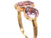 Georgian 9ct Gold, Three Stone Pink Topaz Ring