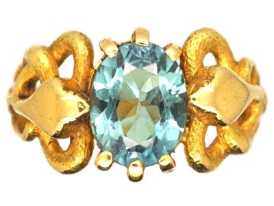 Art Nouveau 18ct Gold Double Snake Ring set with a Zircon