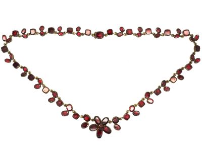 Georgian 9ct Gold Flat Cut Almandine Garnet Necklace