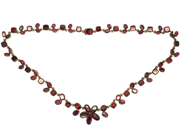 Georgian 9ct Gold Flat Cut Almandine Garnet Necklace