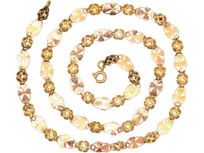 Georgian Ornate 9ct Two Colour Gold Chain with Three Leaf Clover Detail