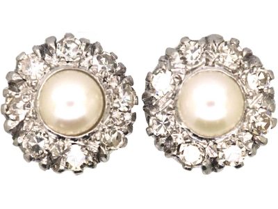 Early 20th Century 9ct White Gold, Pearl & Diamond Cluster Earrings